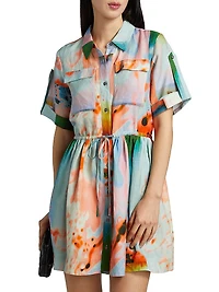 Peyton Printed Linen-Blend Mini-Shirtdress
