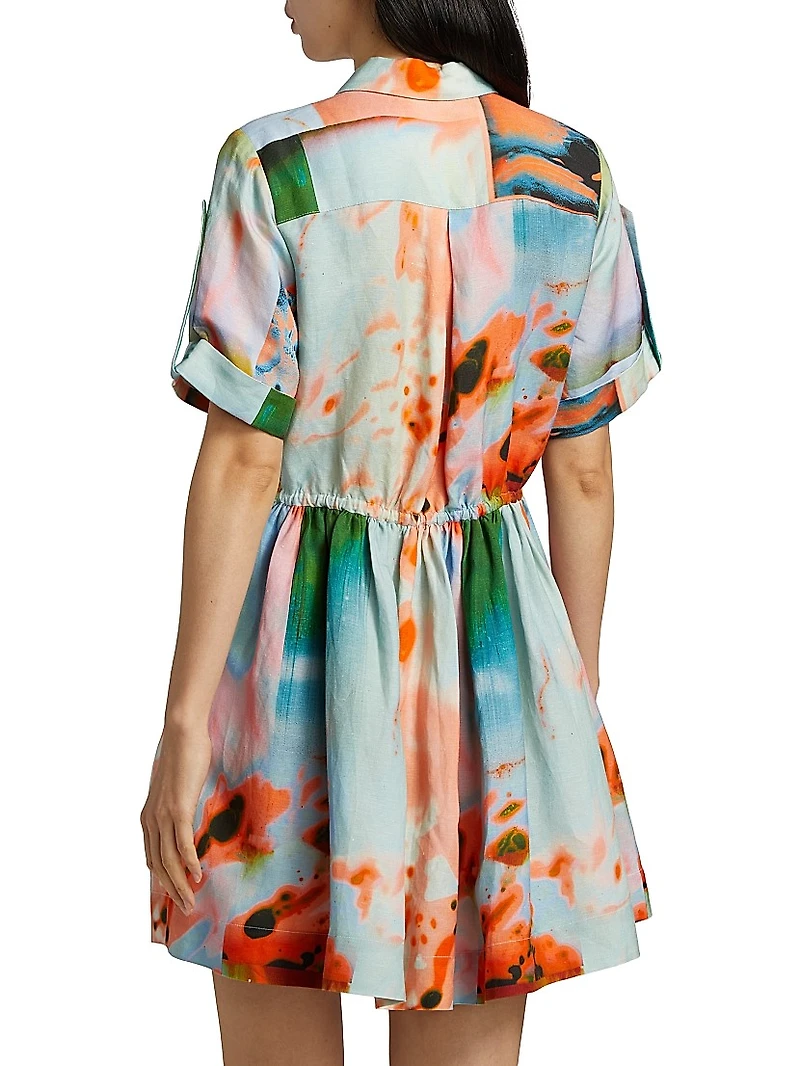 Peyton Printed Linen-Blend Mini-Shirtdress