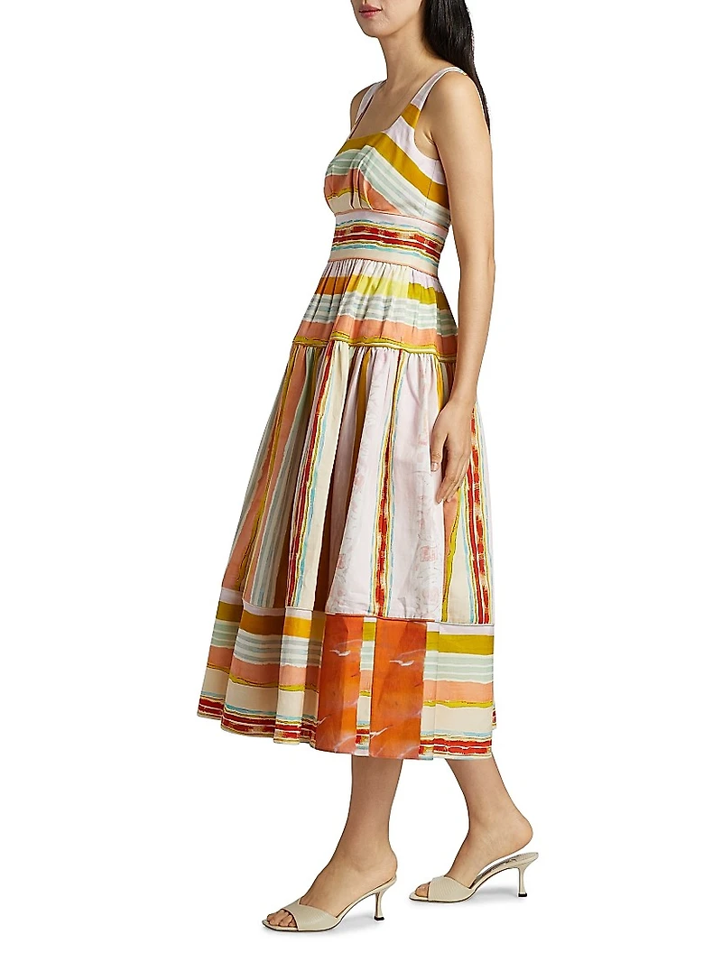 Mara Striped Cotton Midi-Dress