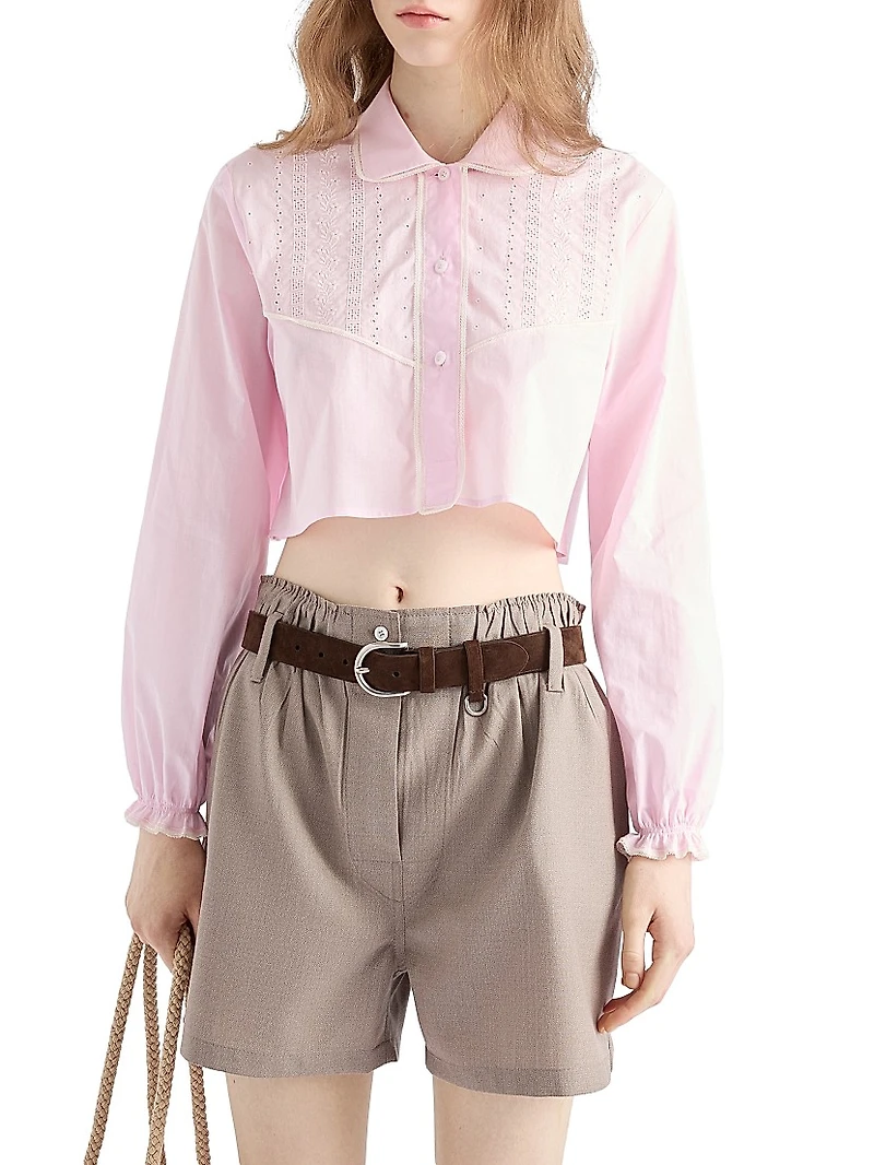 Embroidered Cropped Batiste Shirt