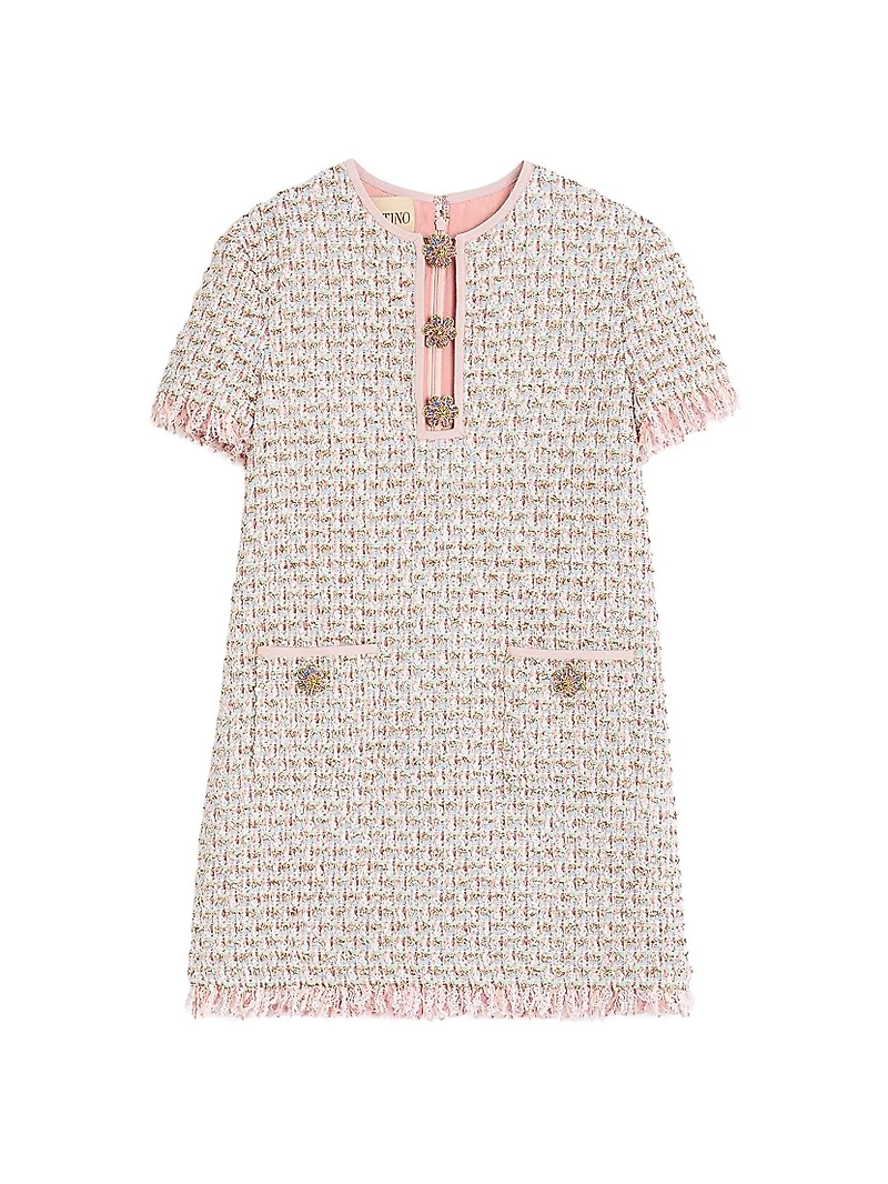 Embroidered Ribbon Tweed Short Dress