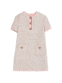 Embroidered Ribbon Tweed Short Dress