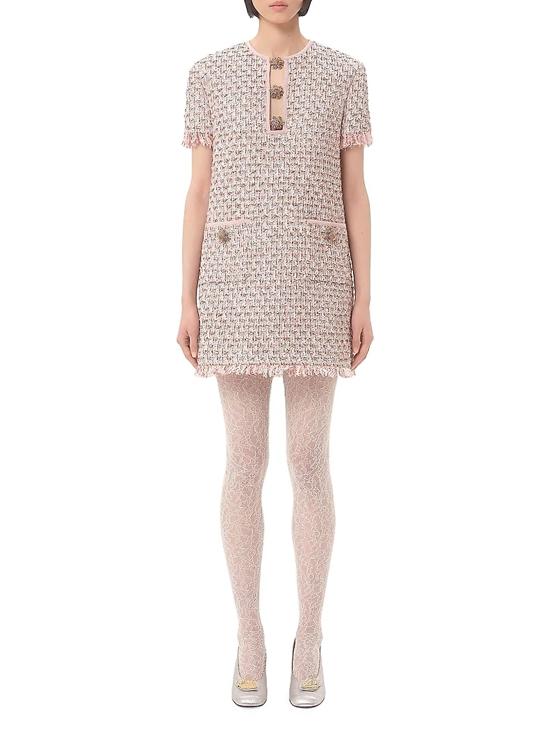 Embroidered Ribbon Tweed Short Dress