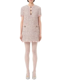 Embroidered Ribbon Tweed Short Dress