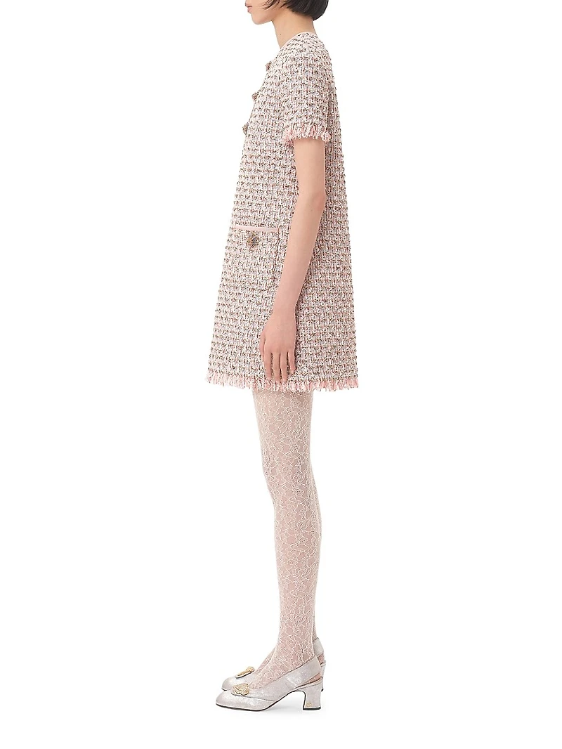 Embroidered Ribbon Tweed Short Dress