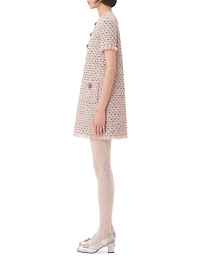 Embroidered Ribbon Tweed Short Dress