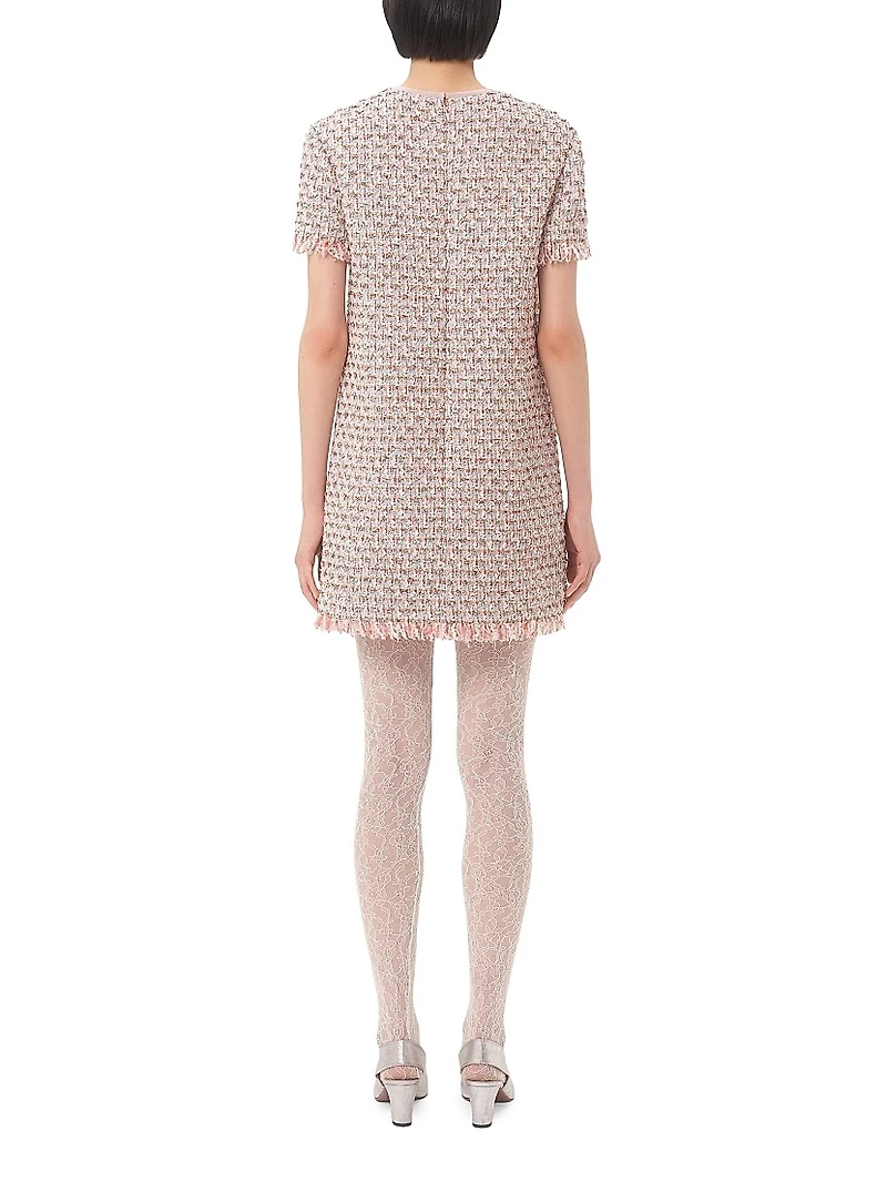 Embroidered Ribbon Tweed Short Dress