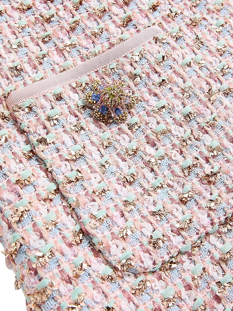 Embroidered Ribbon Tweed Short Dress