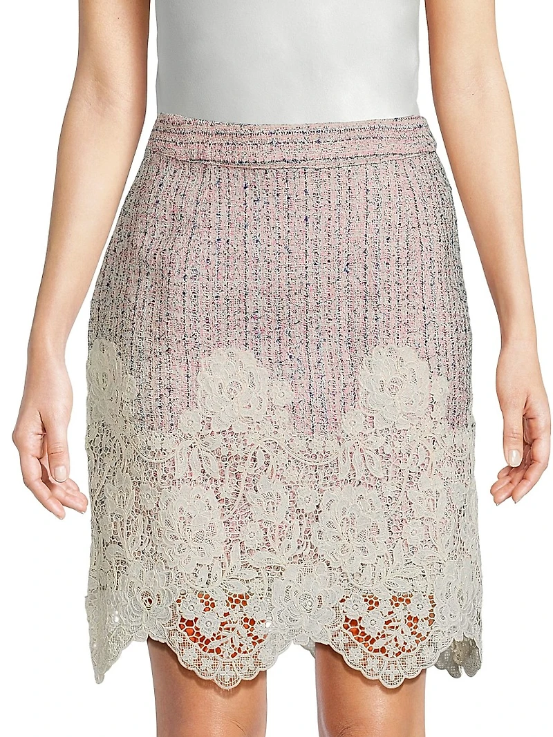 Bettany Lace-Appliqué Scalloped Bouclé Miniskirt