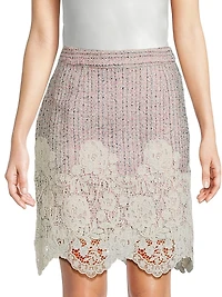 Bettany Lace-Appliqué Scalloped Bouclé Miniskirt