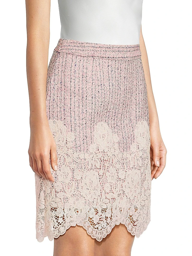 Bettany Lace-Appliqué Scalloped Bouclé Miniskirt