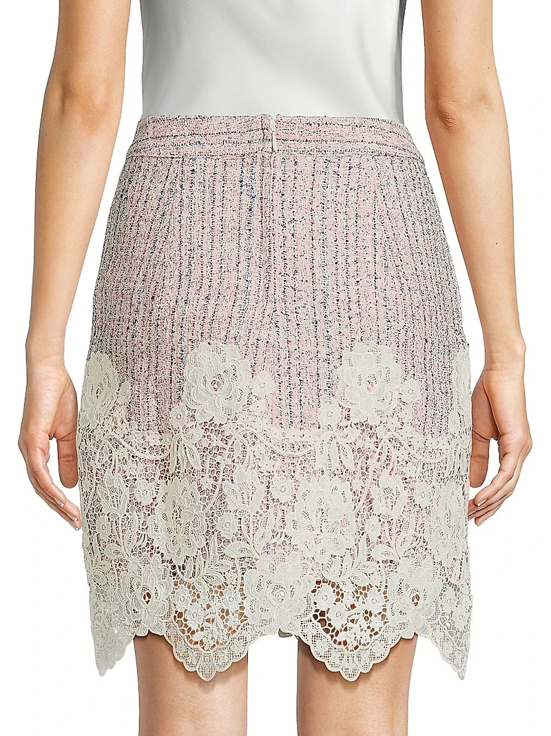 Bettany Lace-Appliqué Scalloped Bouclé Miniskirt