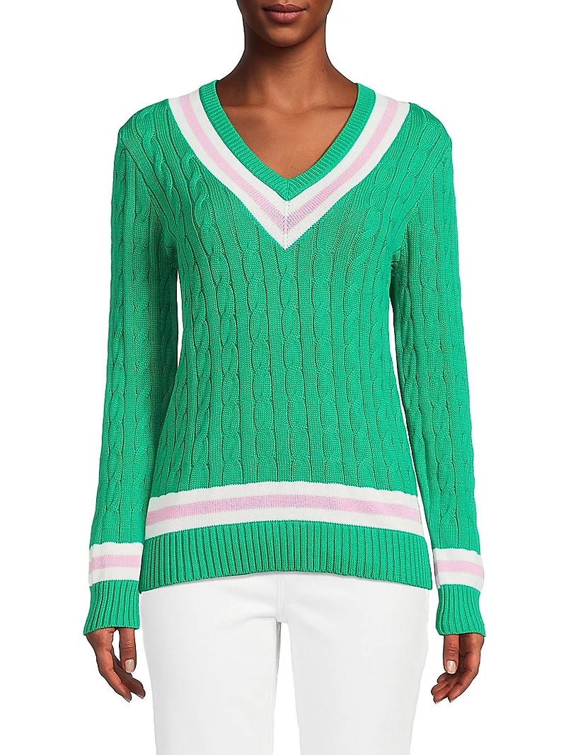 Brockton Striped Cotton Cable-Knit Sweater