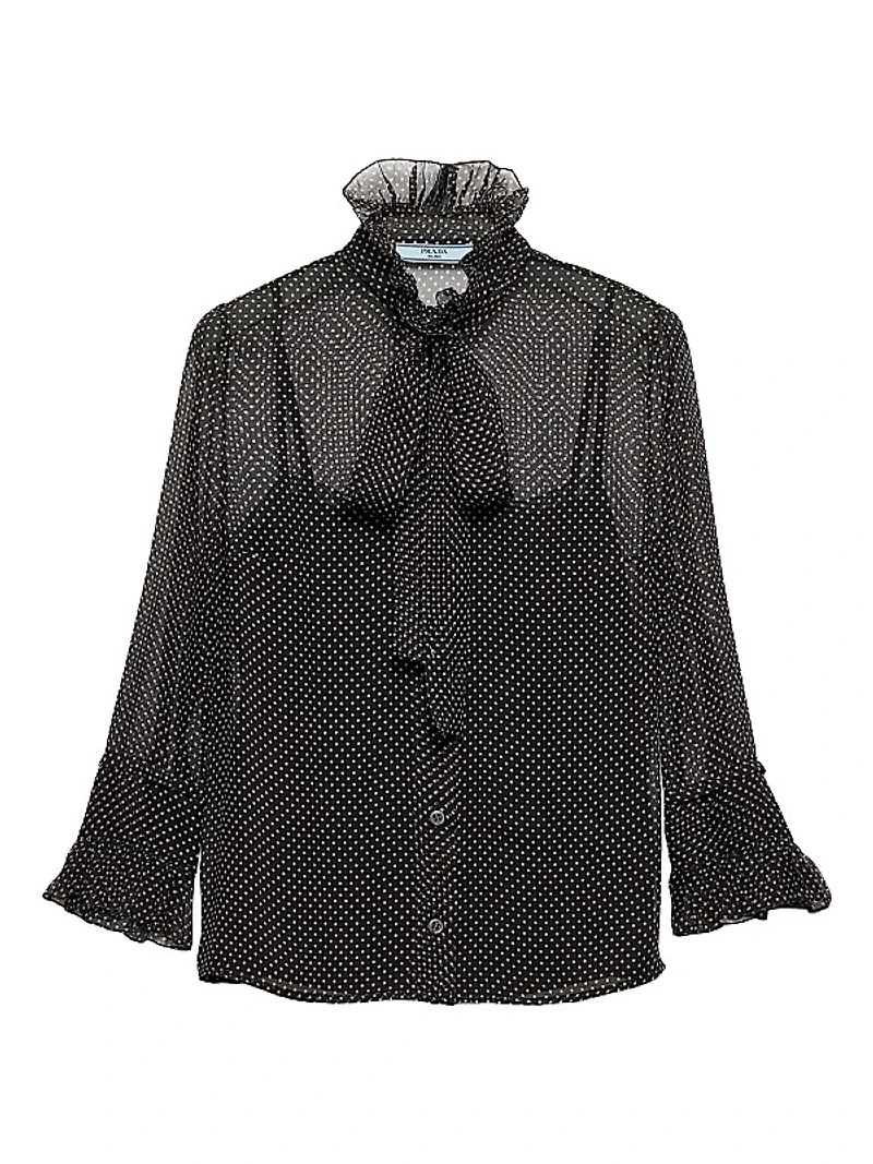 Polka-Dot Silk Chiffon Shirt