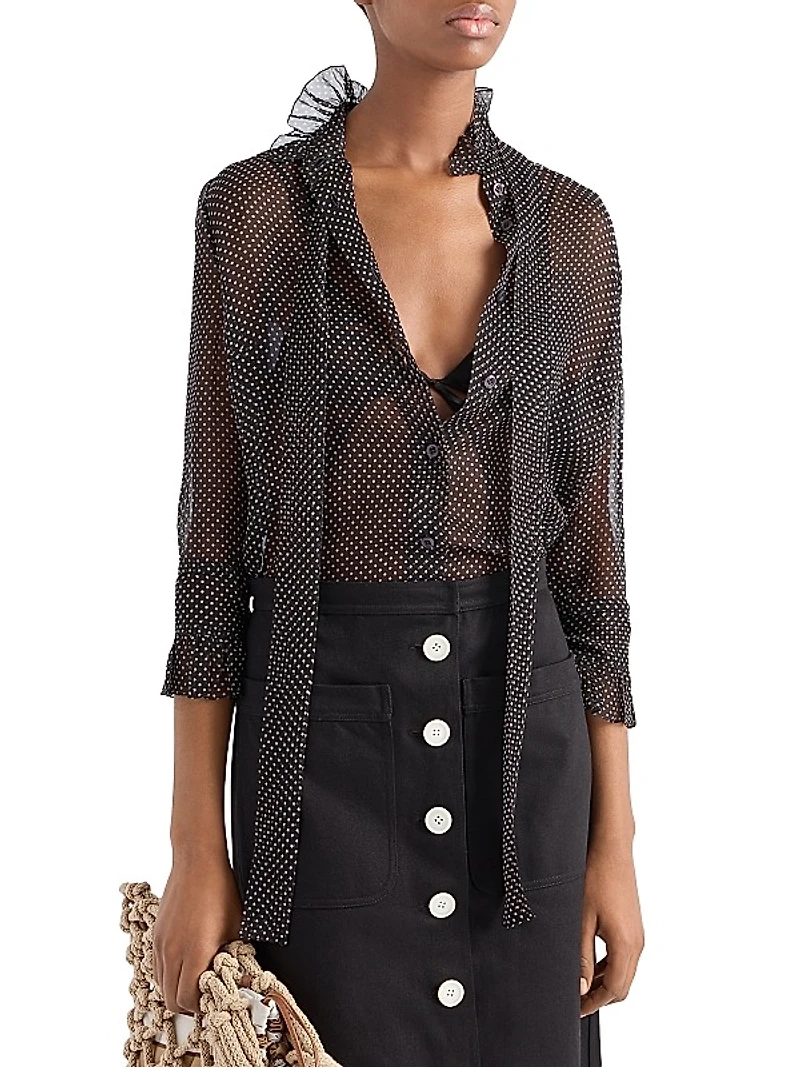 Polka-Dot Silk Chiffon Shirt