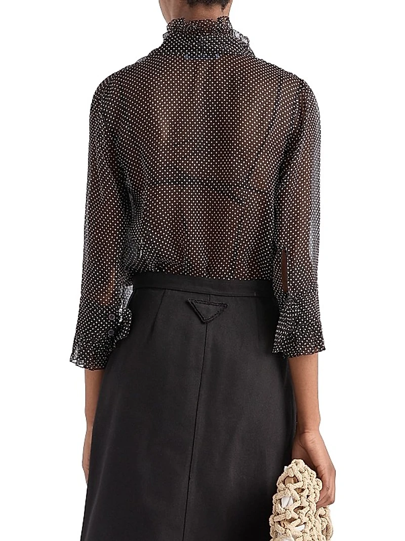 Polka-Dot Silk Chiffon Shirt