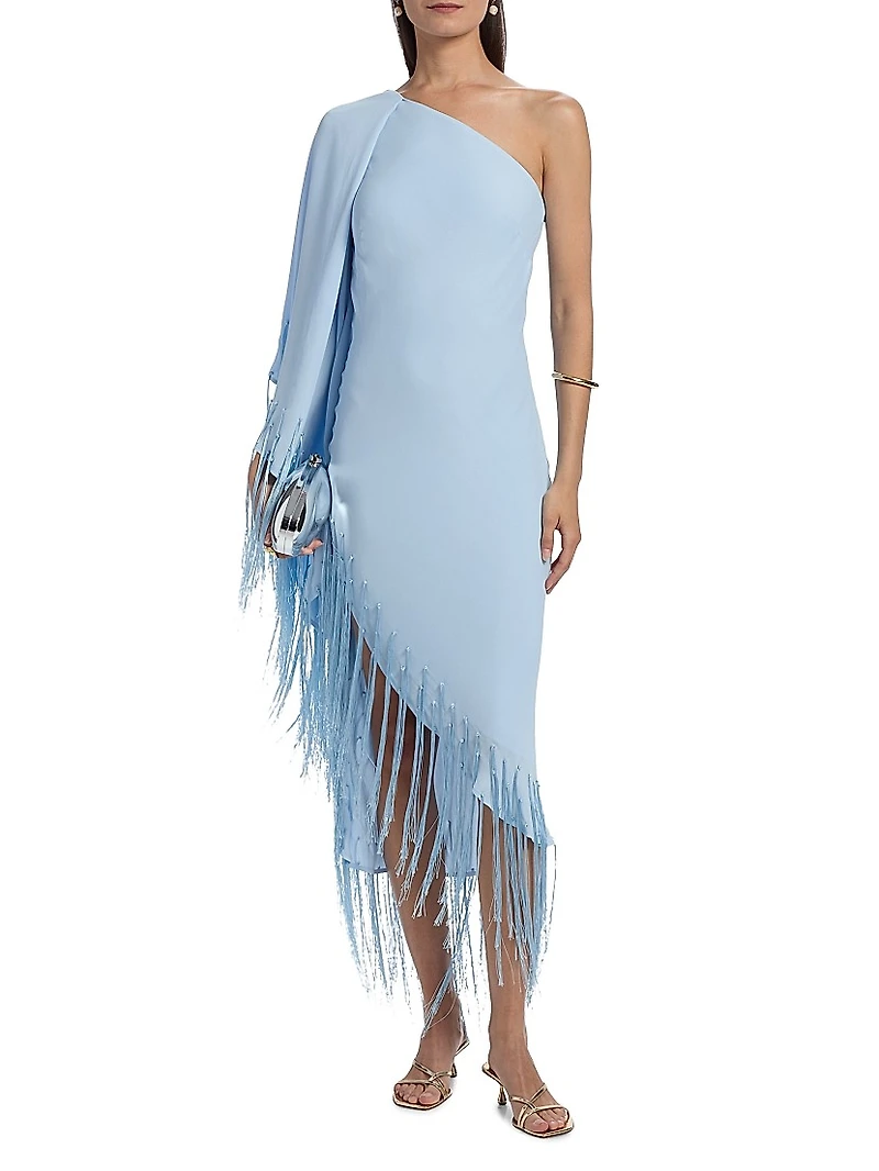 Esperanza One-Shoulder Fringe Midi-Dress