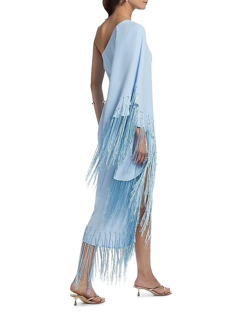 Esperanza One-Shoulder Fringe Midi-Dress