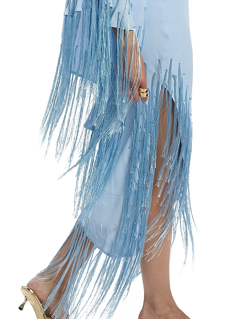 Esperanza One-Shoulder Fringe Midi-Dress