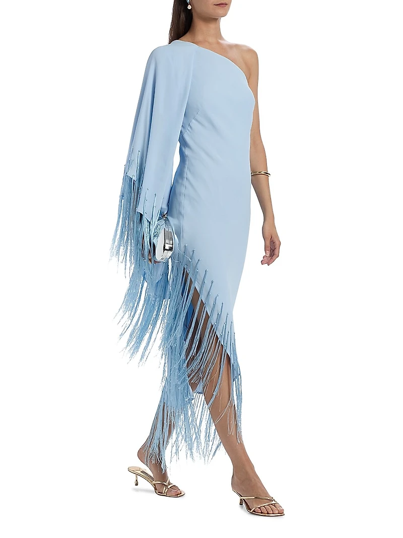Esperanza One-Shoulder Fringe Midi-Dress