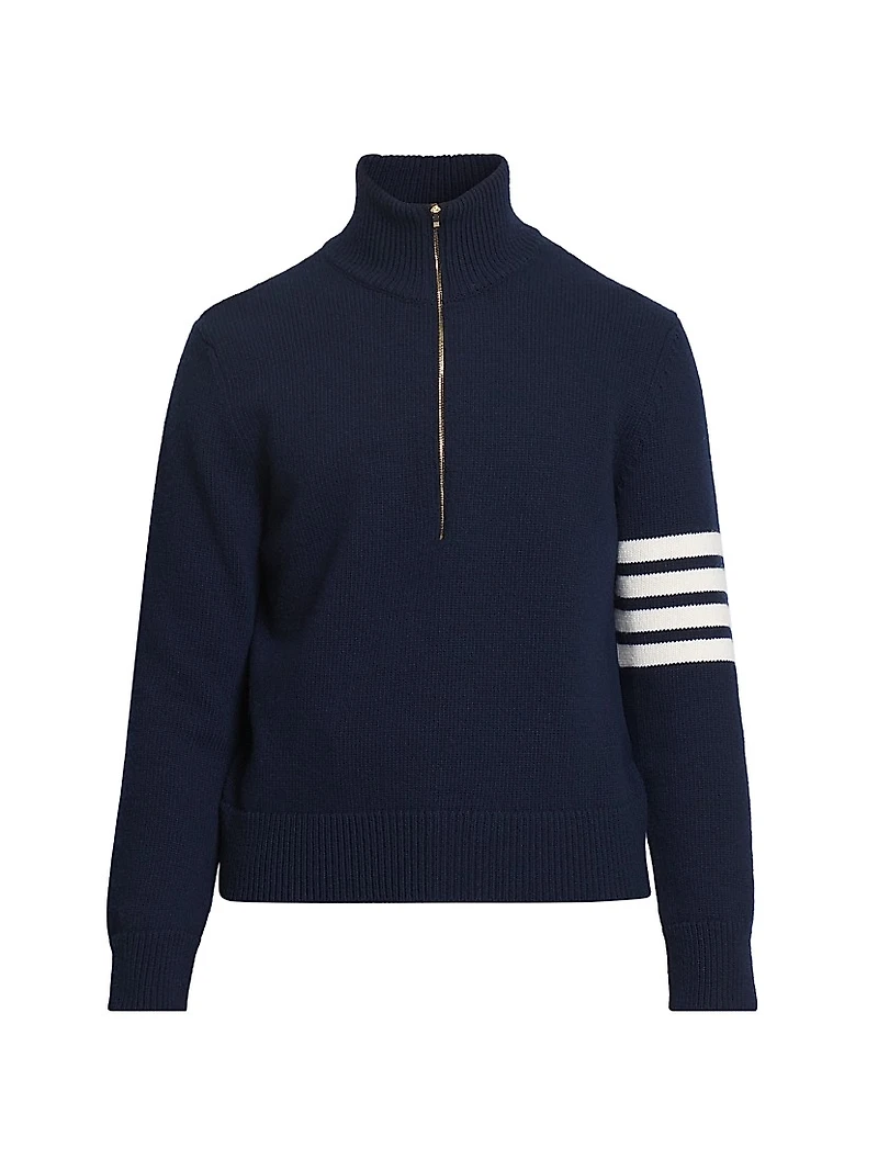 4-Bar Stripe Virgin Wool Half-Zip Sweater