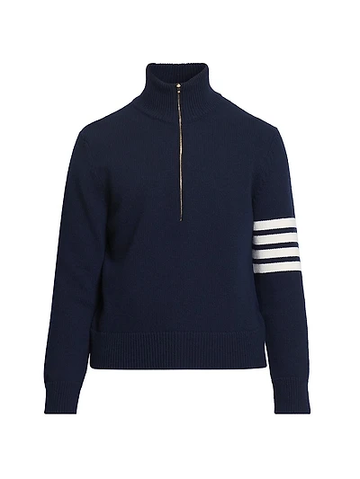 4-Bar Stripe Virgin Wool Half-Zip Sweater