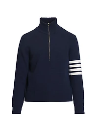 4-Bar Stripe Virgin Wool Half-Zip Sweater