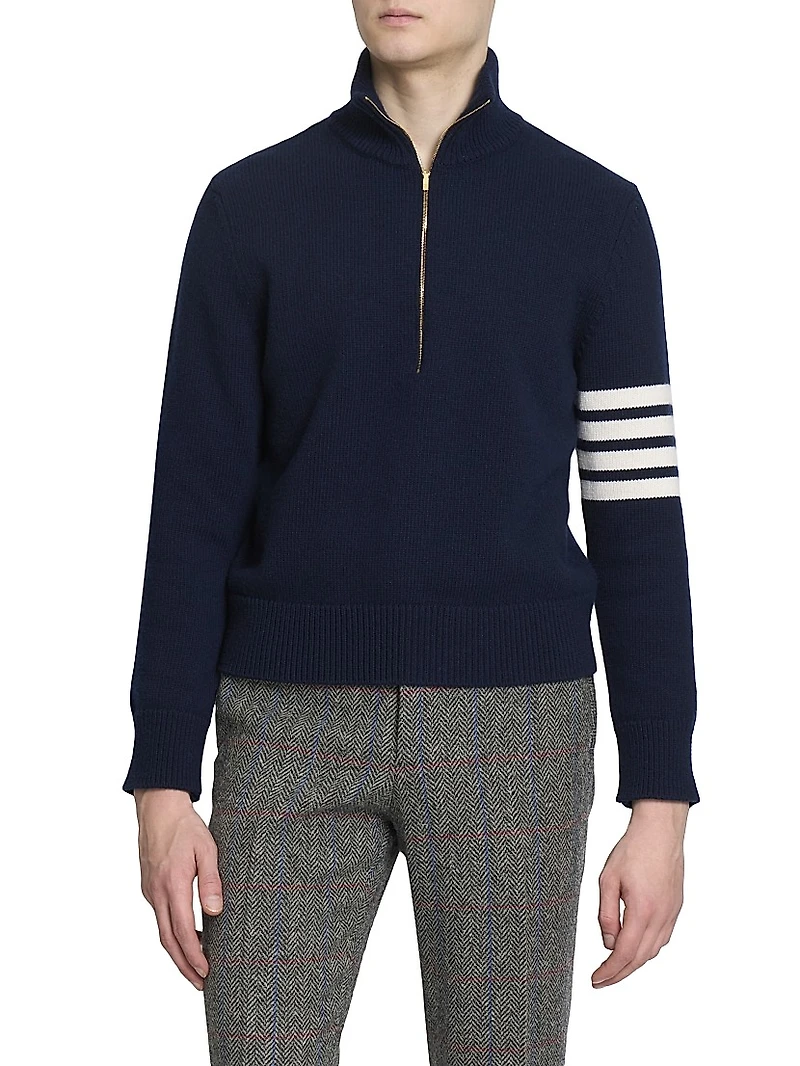 4-Bar Stripe Virgin Wool Half-Zip Sweater