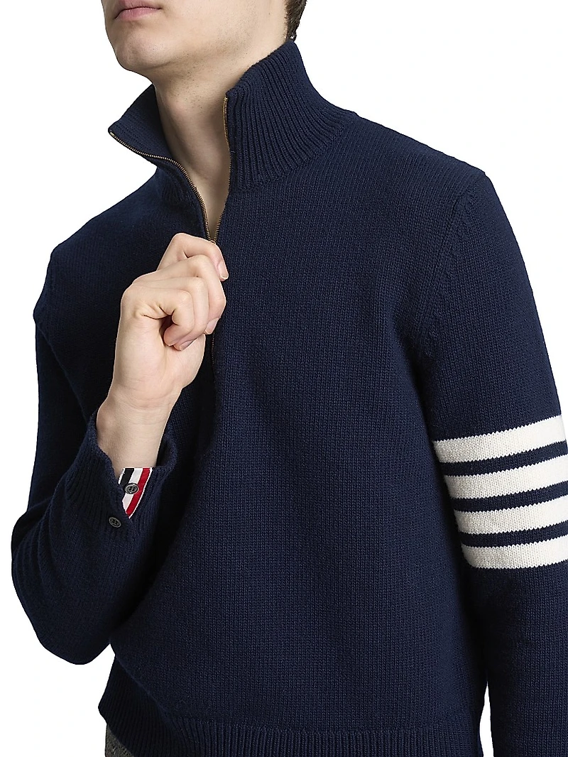 4-Bar Stripe Virgin Wool Half-Zip Sweater
