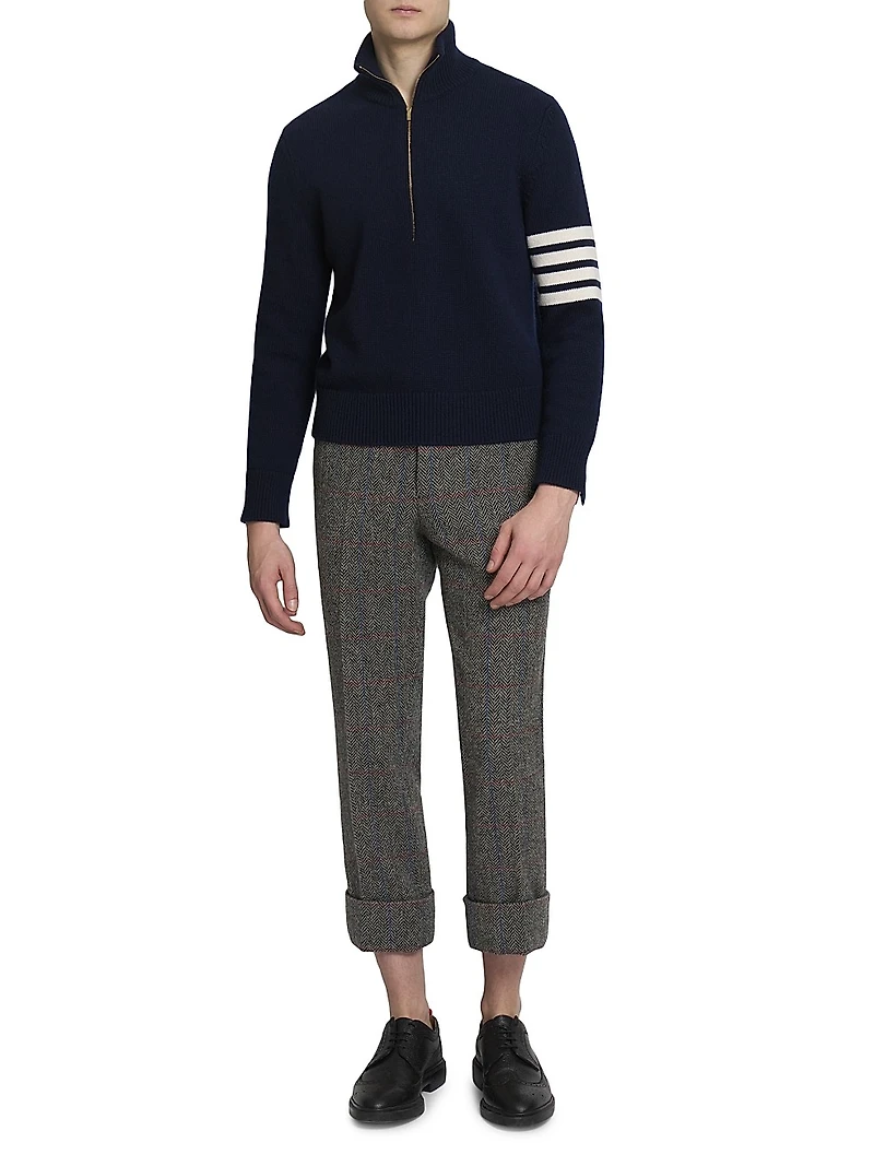 4-Bar Stripe Virgin Wool Half-Zip Sweater