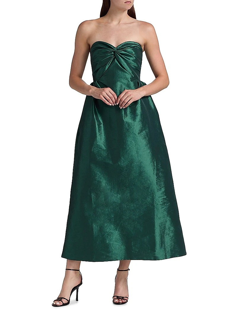 Rose Taffeta Strapless Midi-Dress
