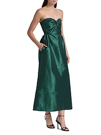 Rose Taffeta Strapless Midi-Dress