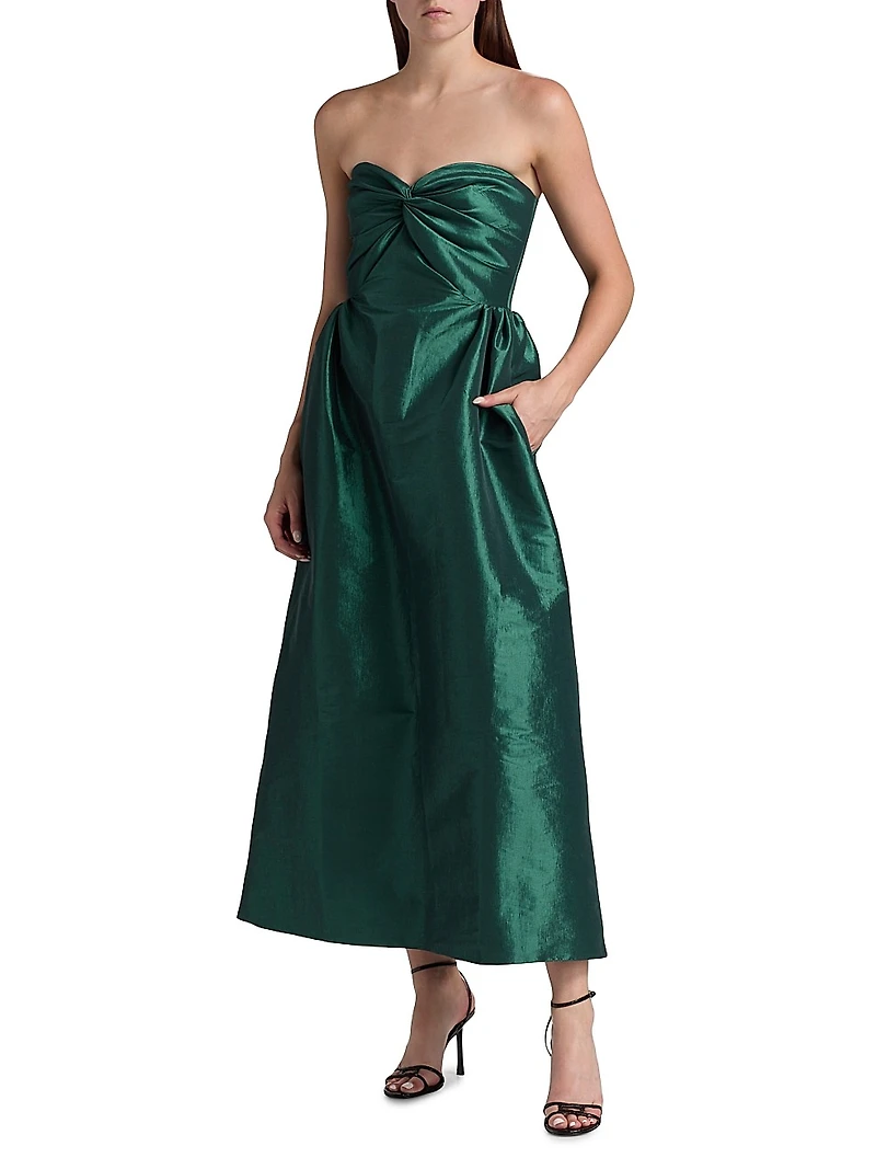 Rose Taffeta Strapless Midi-Dress