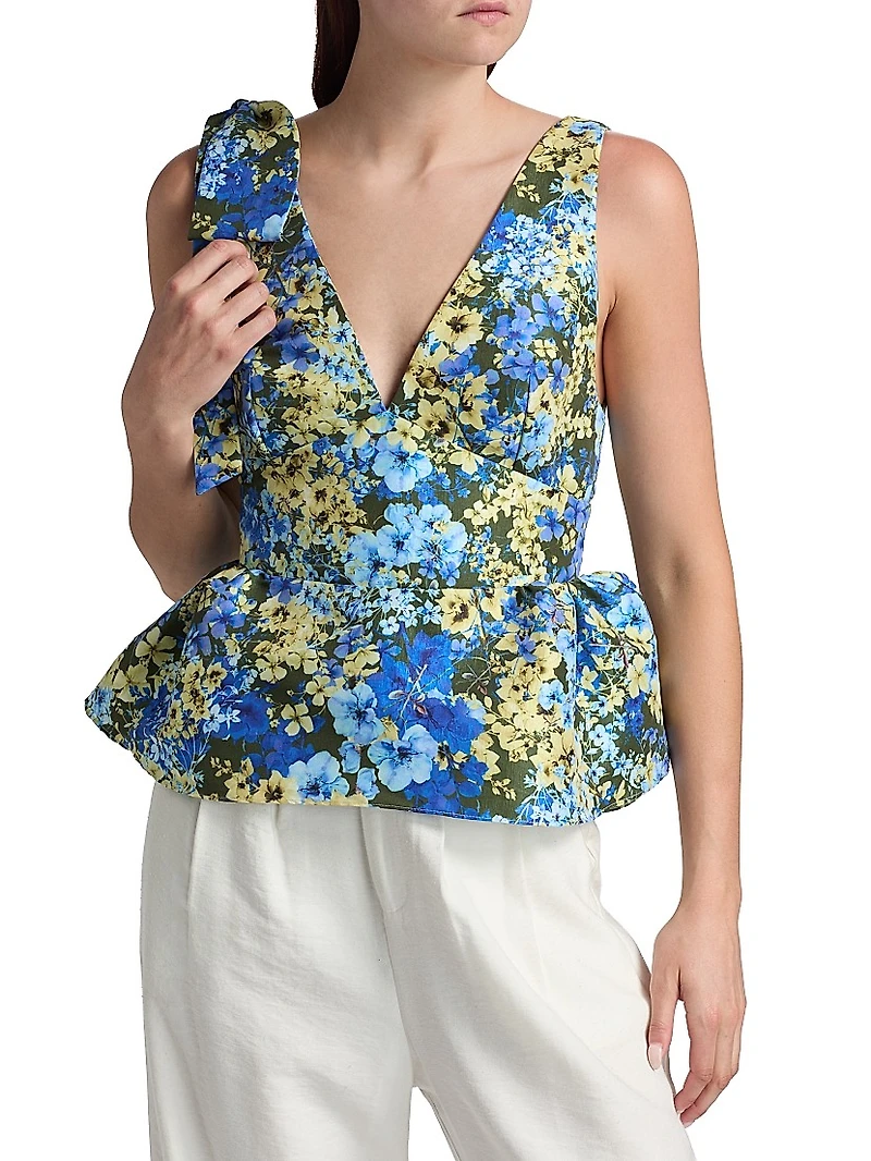Ilhan Olive Sakura Taffeta Top