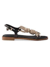 Flat Leather and Cord Sandals