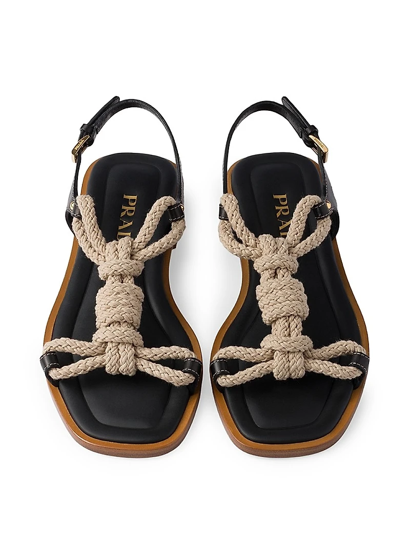 Flat Leather and Cord Sandals