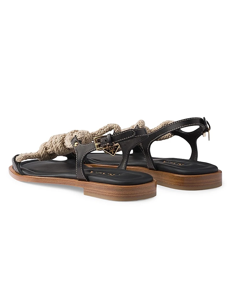Flat Leather and Cord Sandals