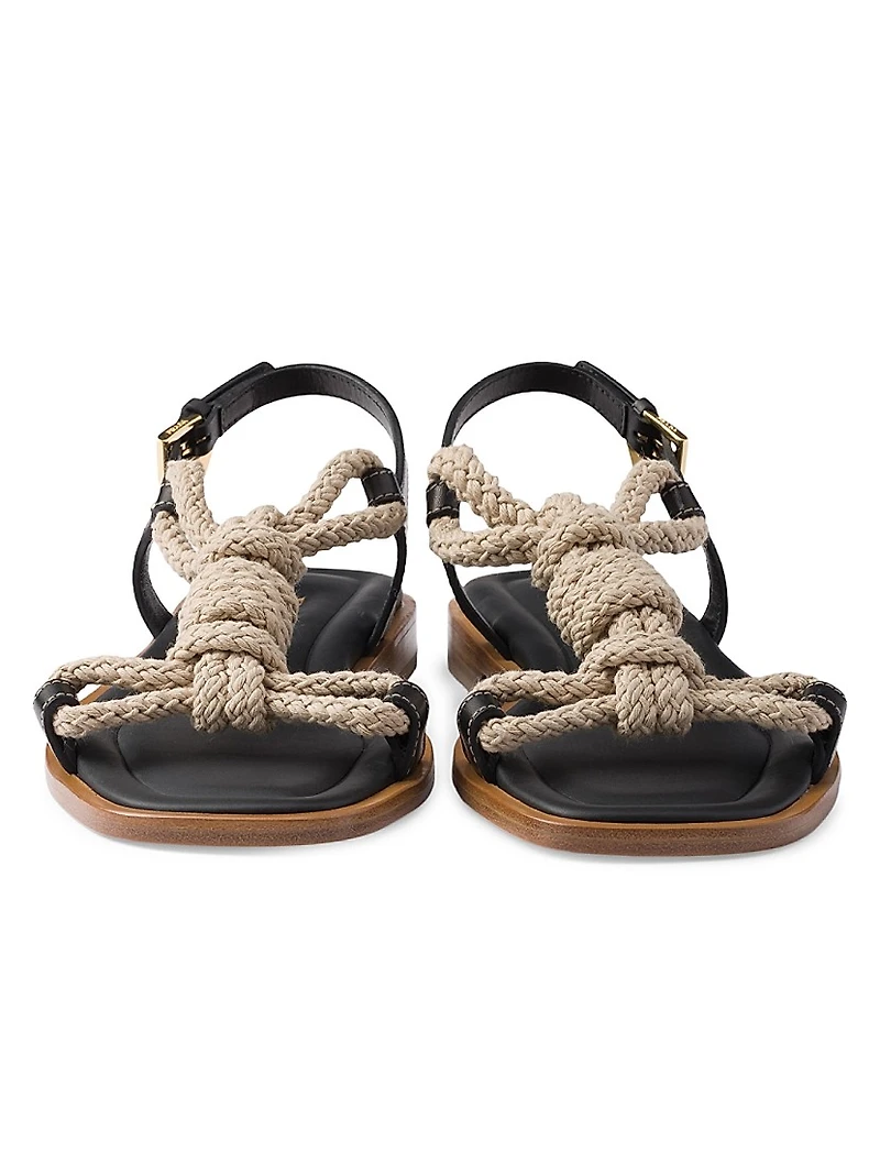 Flat Leather and Cord Sandals