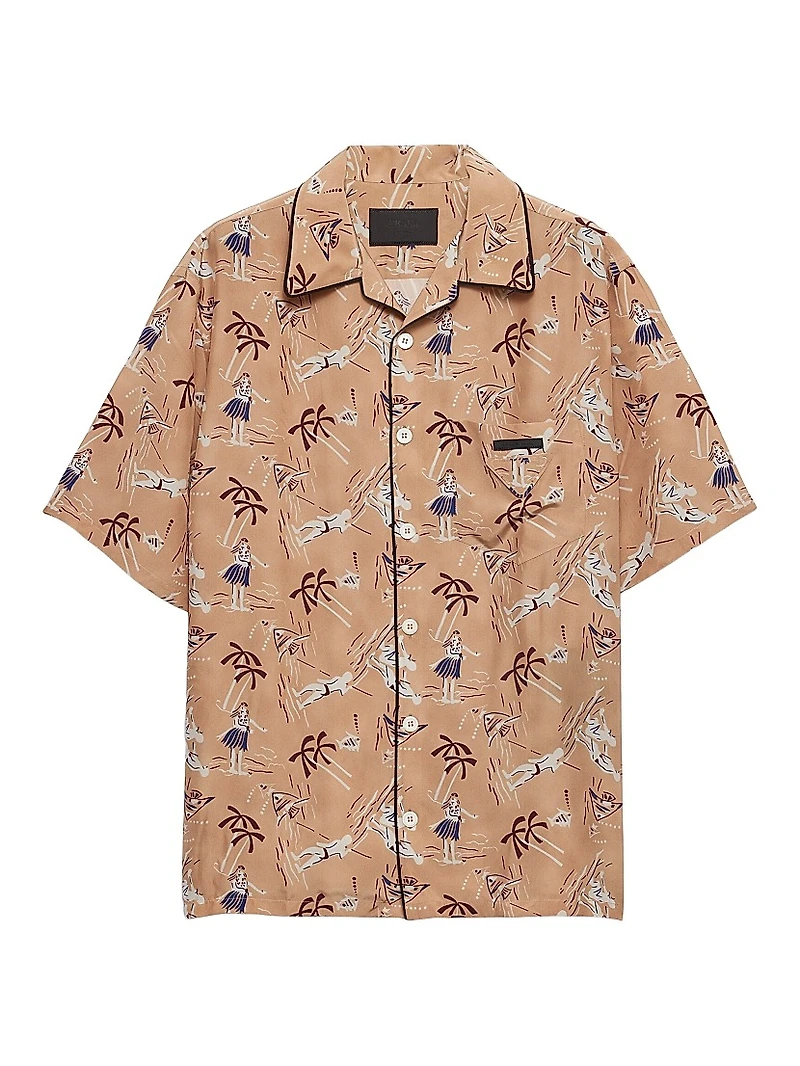 Printed Silk Blend Bowling Shirt