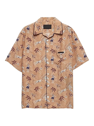 Printed Silk Blend Bowling Shirt