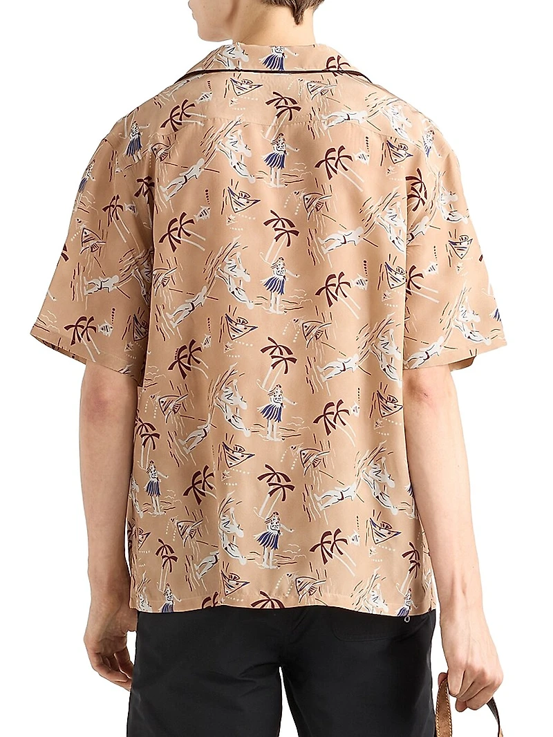 Printed Silk Blend Bowling Shirt
