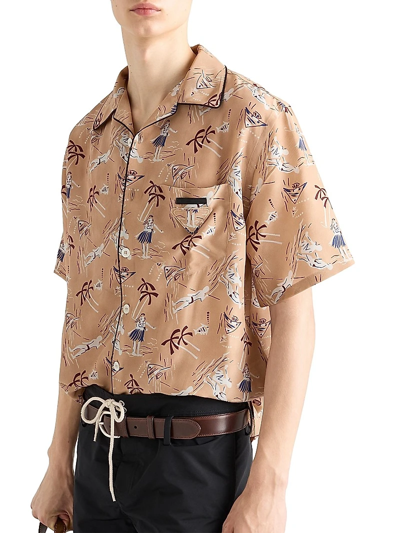 Printed Silk Blend Bowling Shirt