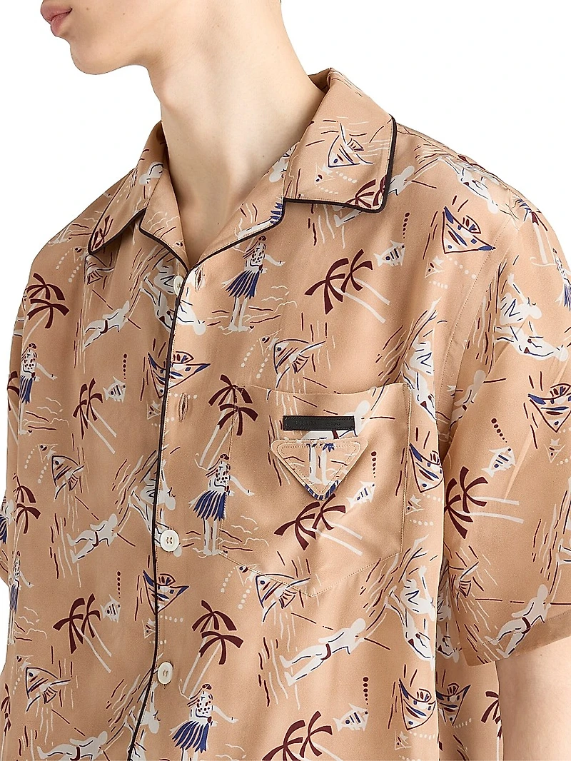 Printed Silk Blend Bowling Shirt