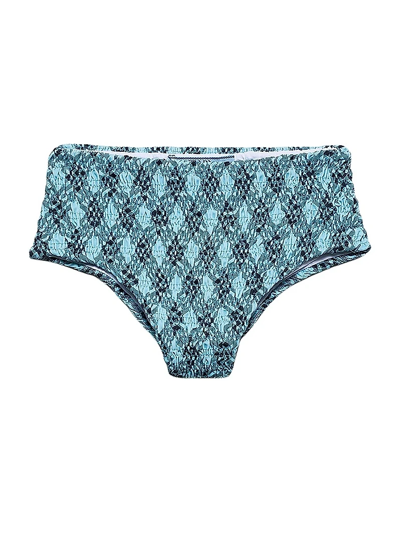 Checked Print Jersey Bikini Bottom
