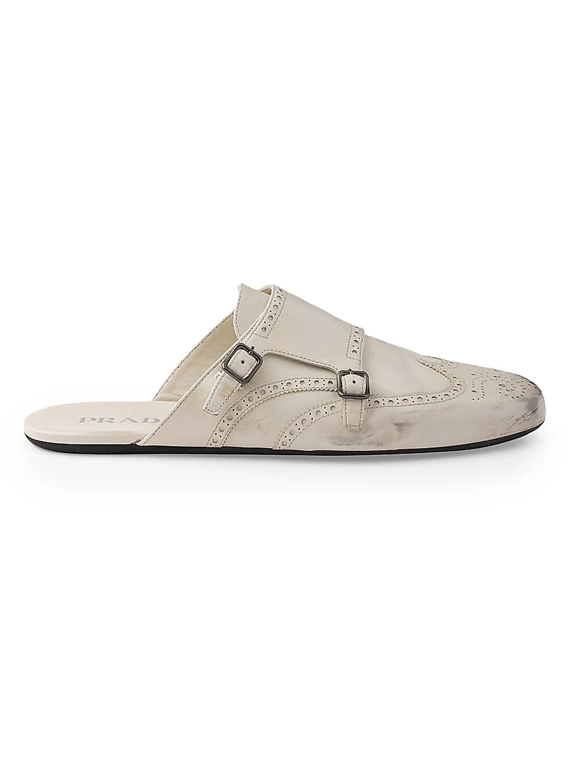 Shuffle Antiqued Leather Double Monk Strap Mules