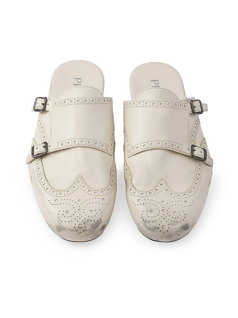 Shuffle Antiqued Leather Double Monk Strap Mules