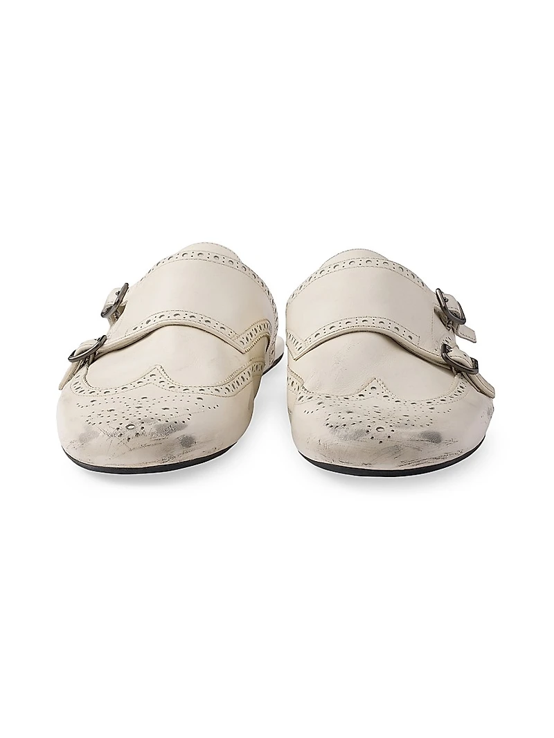 Shuffle Antiqued Leather Double Monk Strap Mules
