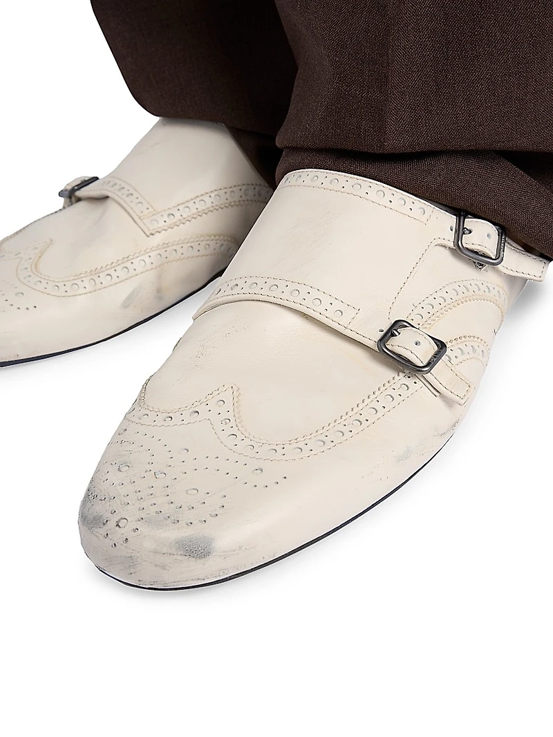 Shuffle Antiqued Leather Double Monk Strap Mules