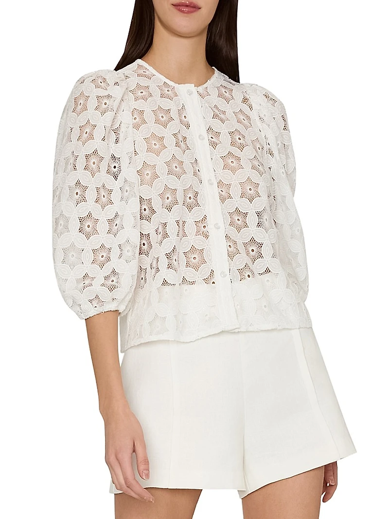 Nannie Circular-Embroidered Eyelet Blouse