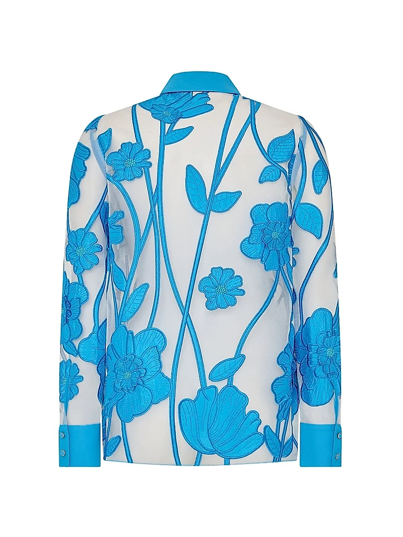 Ashton Grand Fleur Embroidered Sheer Button-Front Top